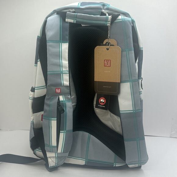 FUL Backpack w Padded Laptop Cushion Sleeve Pockets Green & Gray Plaid - NEW - Picture 2 of 10